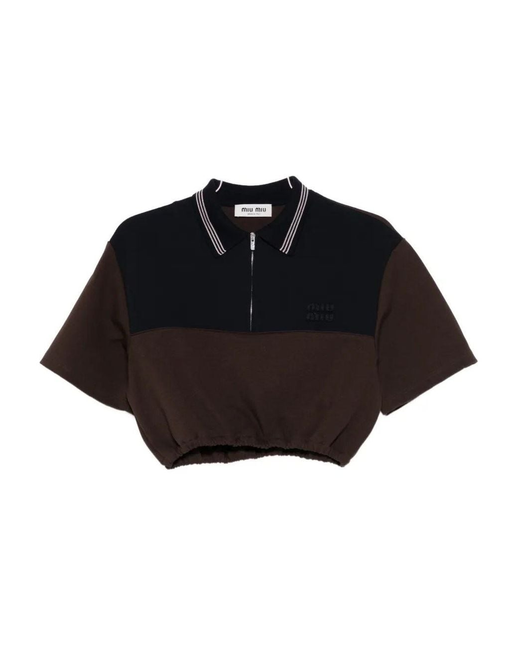 Miu Miu Black Two-Tone Cropped Polo Top