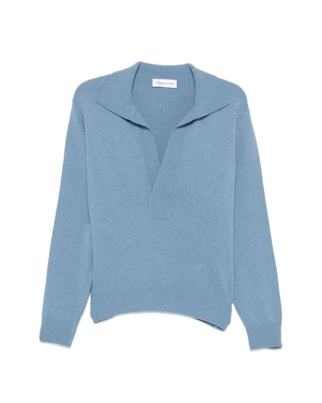 Victoria Beckham Blue Polo-Collar Sweater