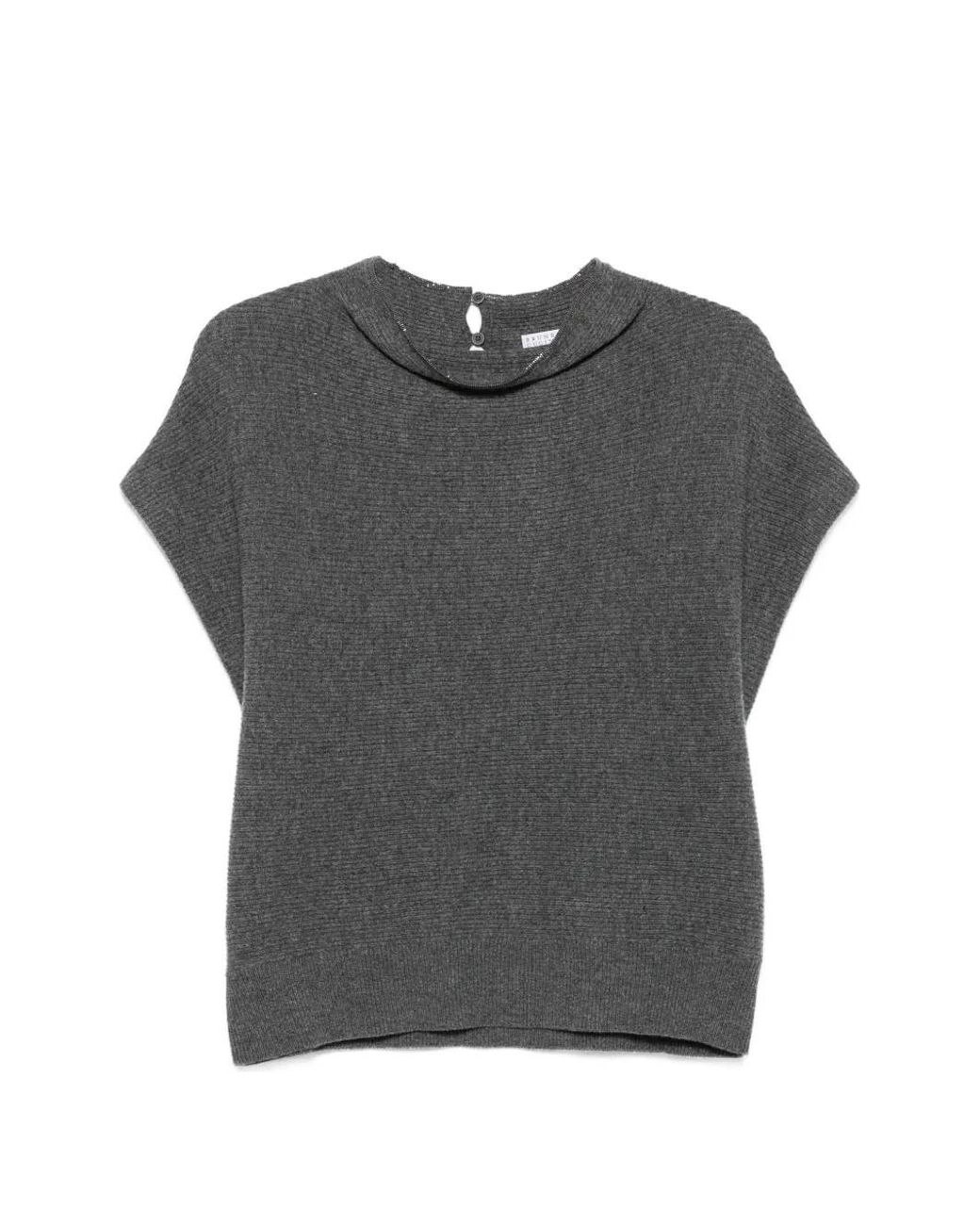 Brunello Cucinelli Gray Ribbed-Knit Sleeveless Sweater