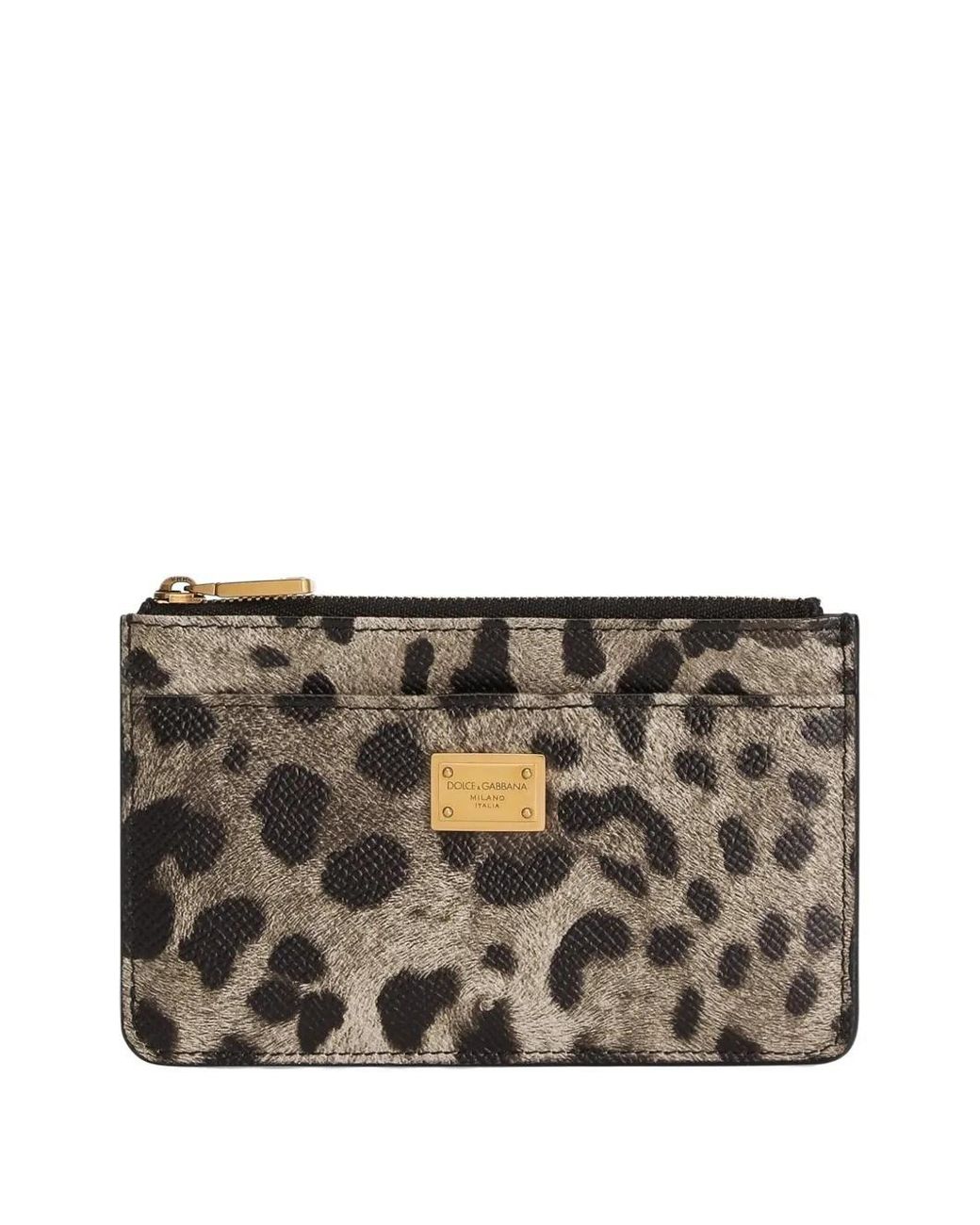 Dolce & Gabbana Gray Dolce & Gabbana Leopard-Print Dauphine Calfskin Card Holder