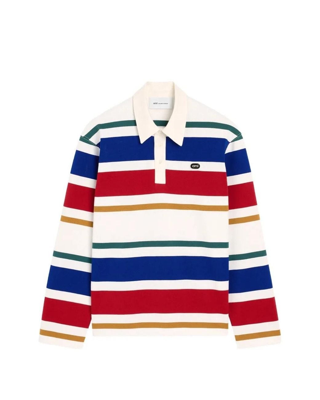 AMI Blue Striped Cotton Polo With Ami Patch