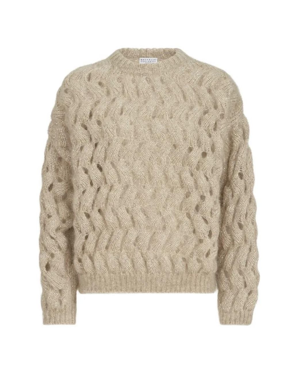 Brunello Cucinelli Natural Dazzling Zigzag Cables Sweater