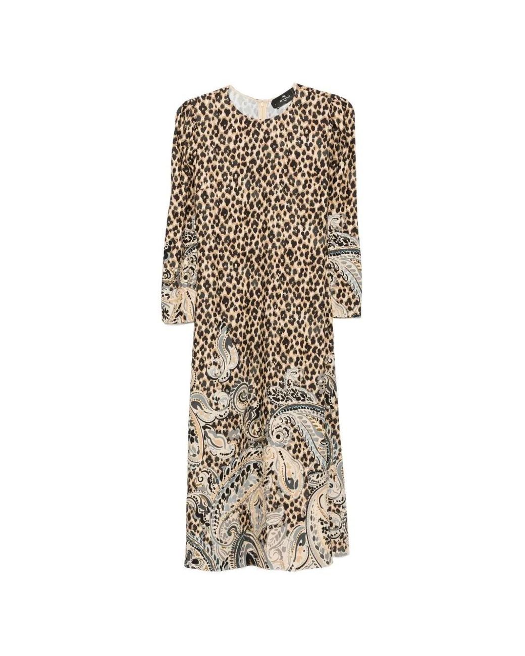 Etro Natural Leopard-Print Midi Dress