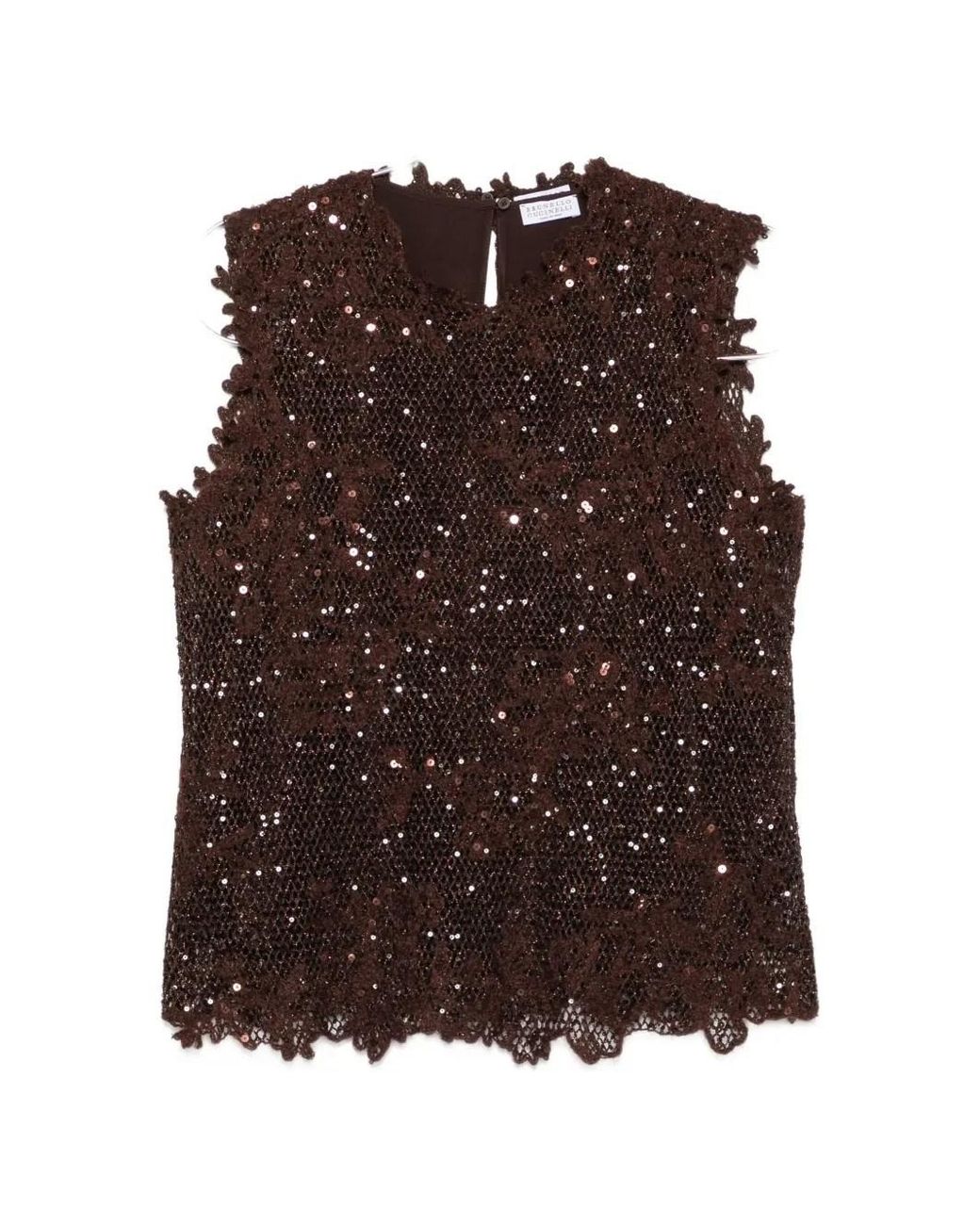 Brunello Cucinelli Brown Sequin-Embellished Top