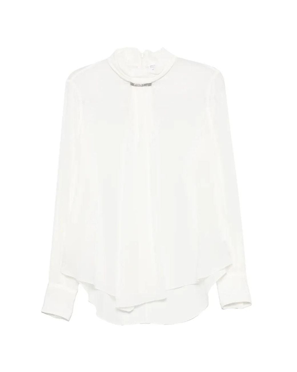 Brunello Cucinelli White Monili-Embellished Silk Blouse
