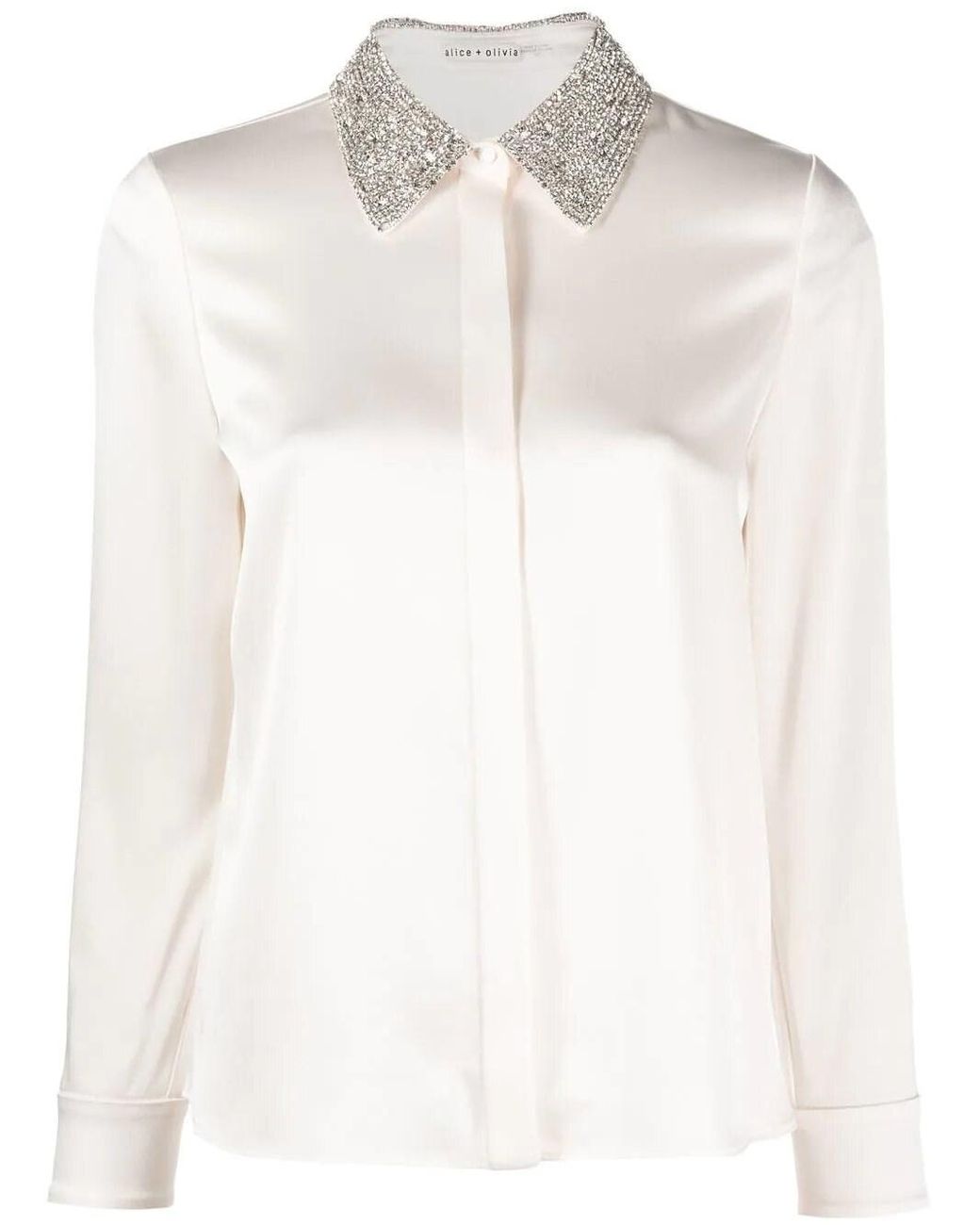 Alice + Olivia Crystal-embellished Long-sleeved Shirt in White | Lyst