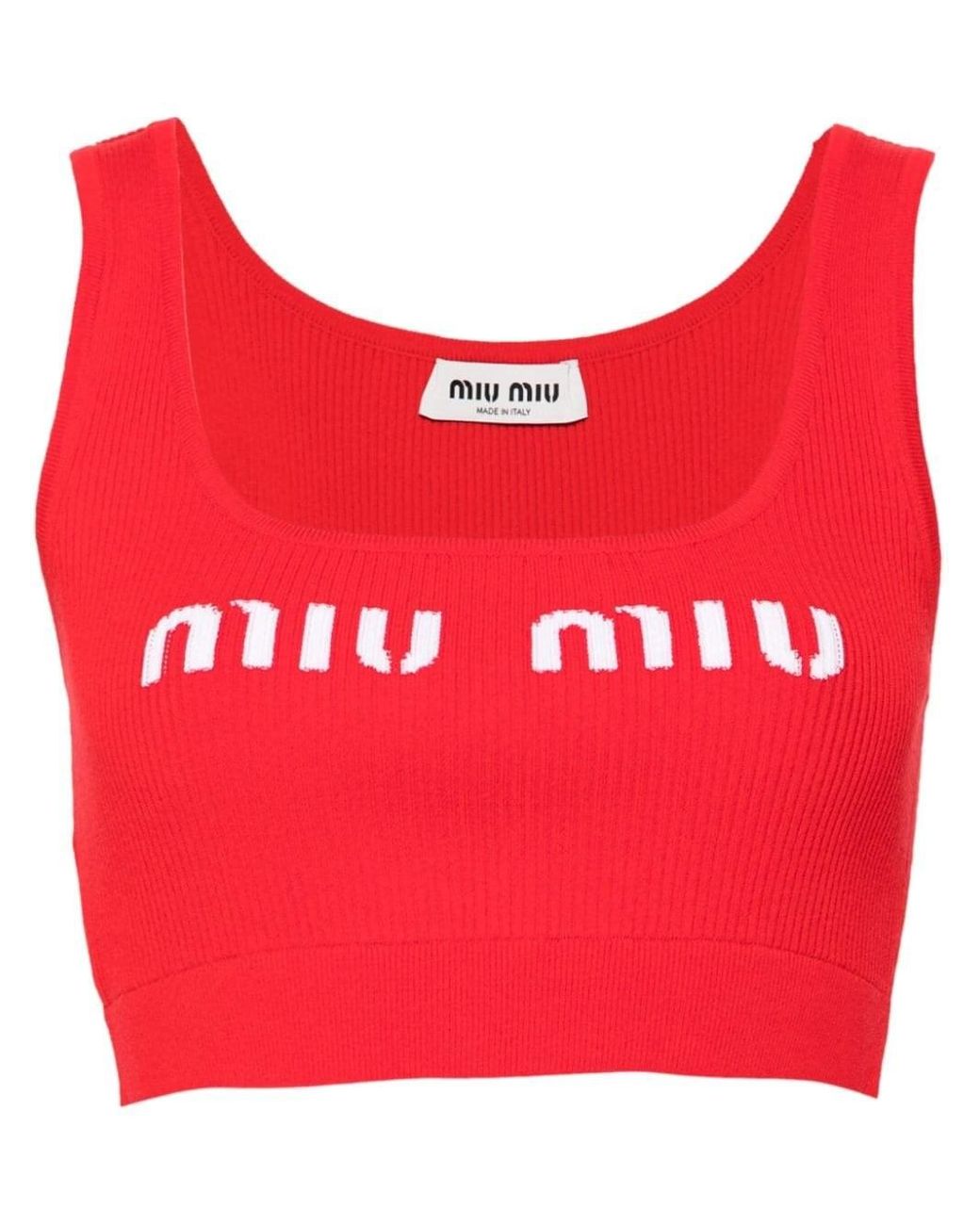 トップス miumiu corset camisole red MIU MIU 2000's Red Corset-Style Cotton Top (S-M) - Emerieu