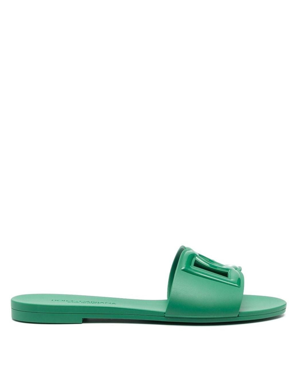 Dolce & Gabbana Green Rubber Slides Sandals Beachwear Shoes