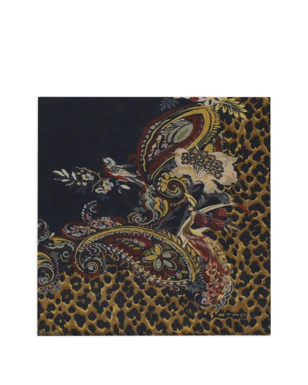 Etro Black Paisley Leopard-Print Scarf