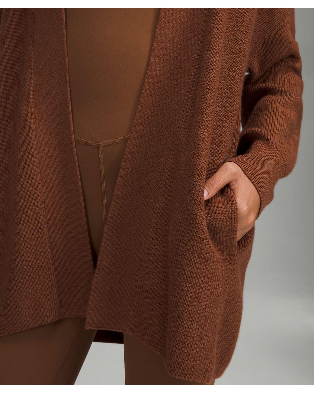 lululemon athletica Merino Wool-blend Ribbed Long Wrap Sweater in Brown |  Lyst