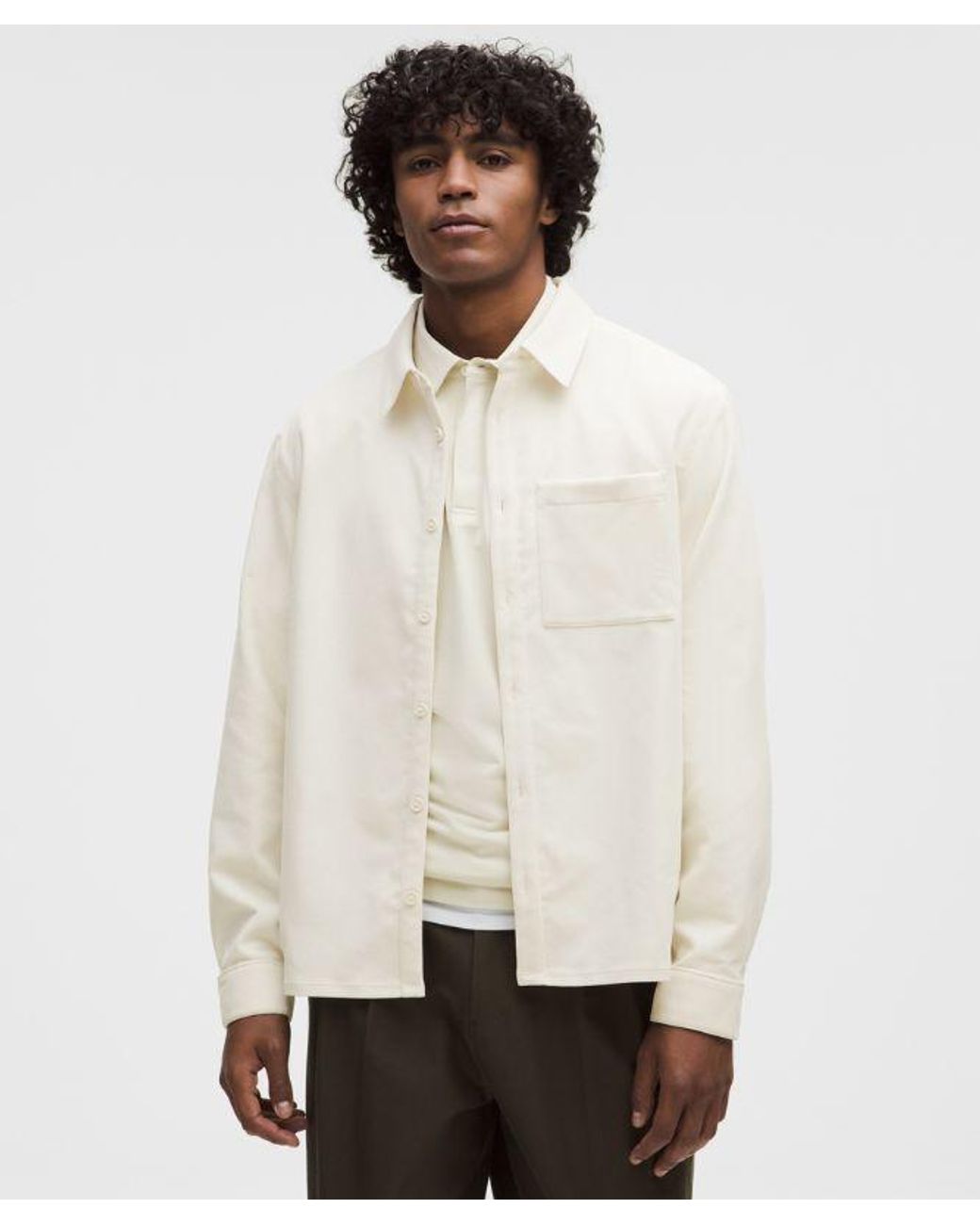 lululemon athletica White – Corduroy Relaxed-Fit Long-Sleeve Button-Up Shirt – – Size Large for men