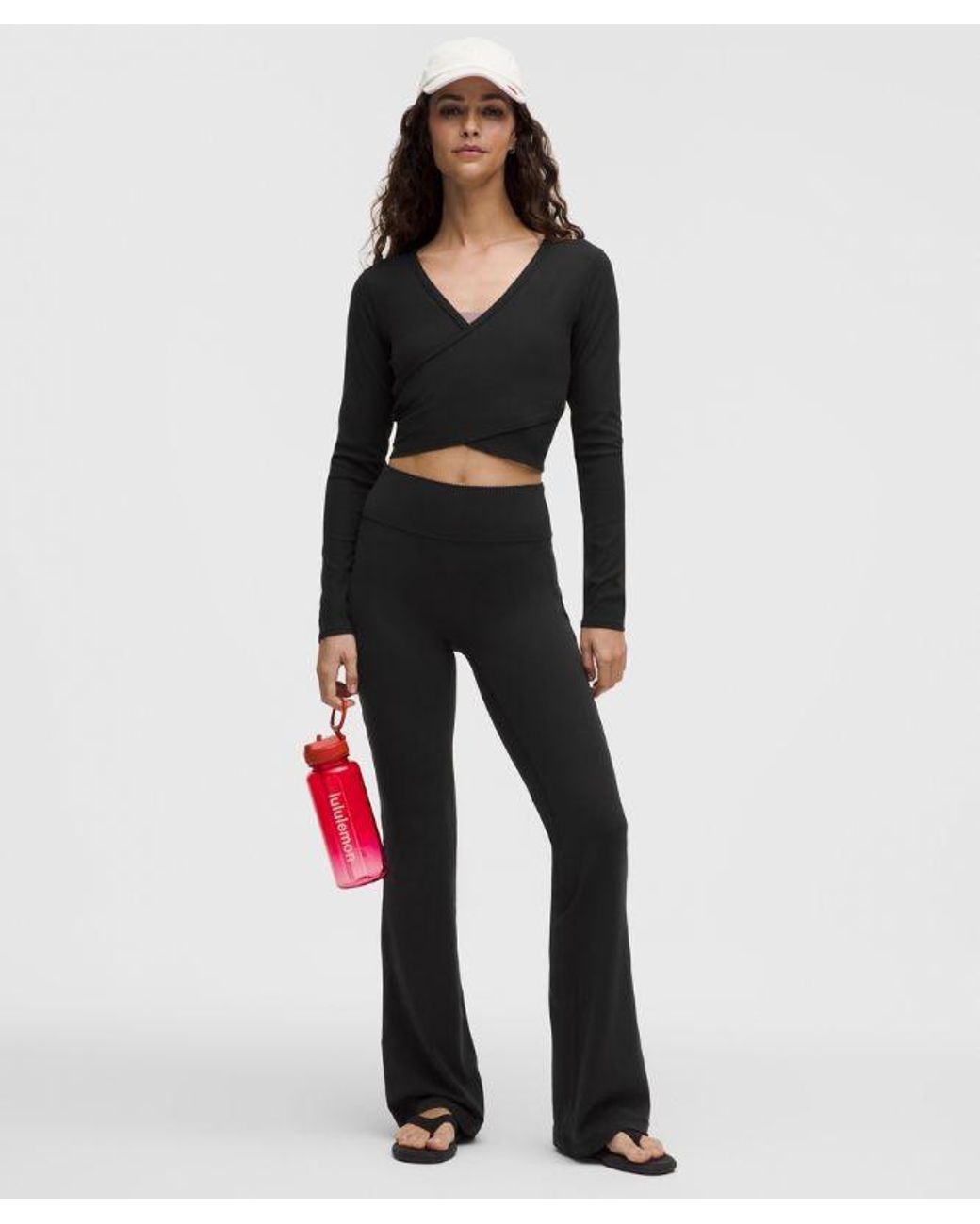 lululemon athletica Black – Nulu Ribbed Wrap-Front Long-Sleeve Shirt Heart – – Size Medium