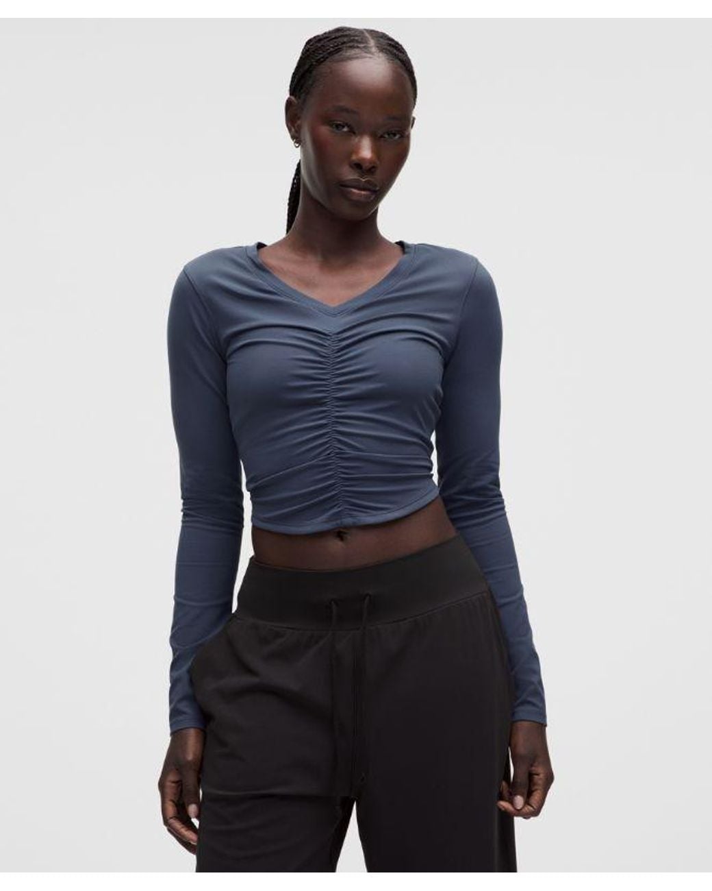 lululemon athletica Blue – All It Takes Centre-Ruched V-Neck Long-Sleeve Shirt – – Size 14