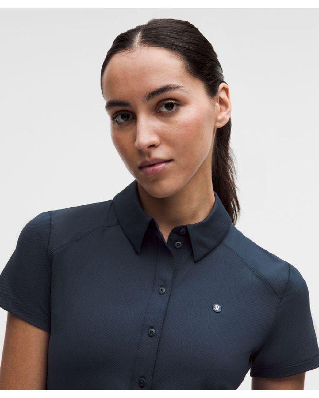 lululemon athletica Blue Quick-Dry Short-Sleeve Polo Shirt Straight Hem