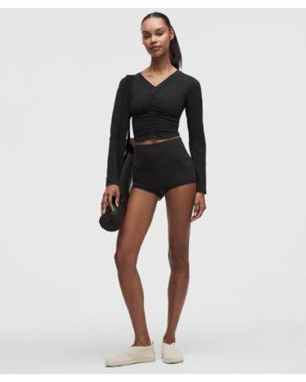 lululemon athletica Black – All It Takes Centre-Ruched V-Neck Long-Sleeve Shirt – – Size 14