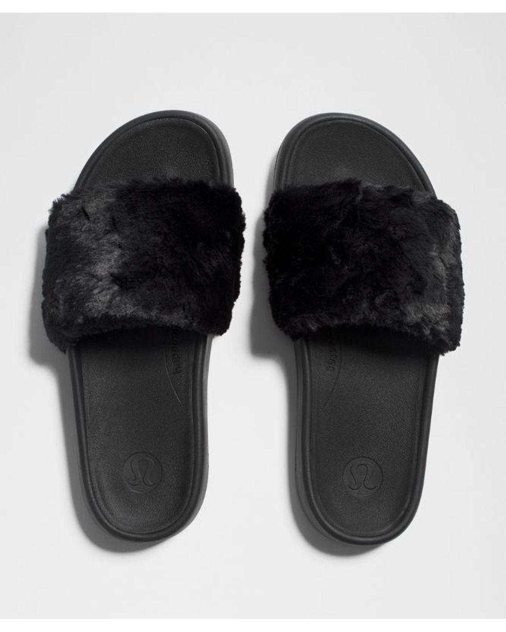 lululemon athletica Black Restfeel Faux Fur Slide