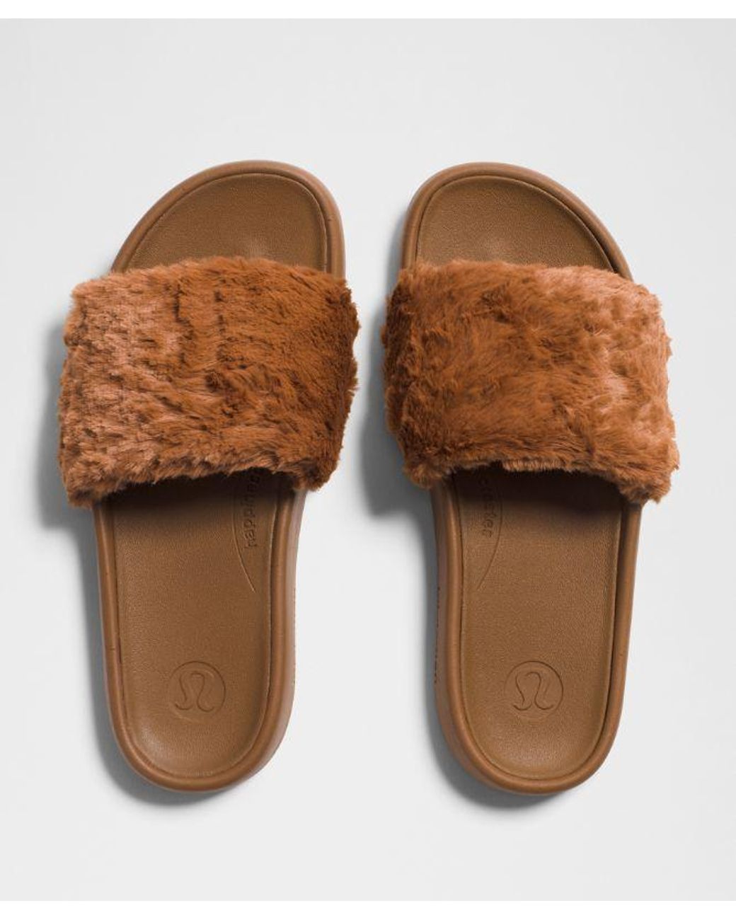 lululemon athletica Natural – Restfeel Faux Fur Slides – – Size 14