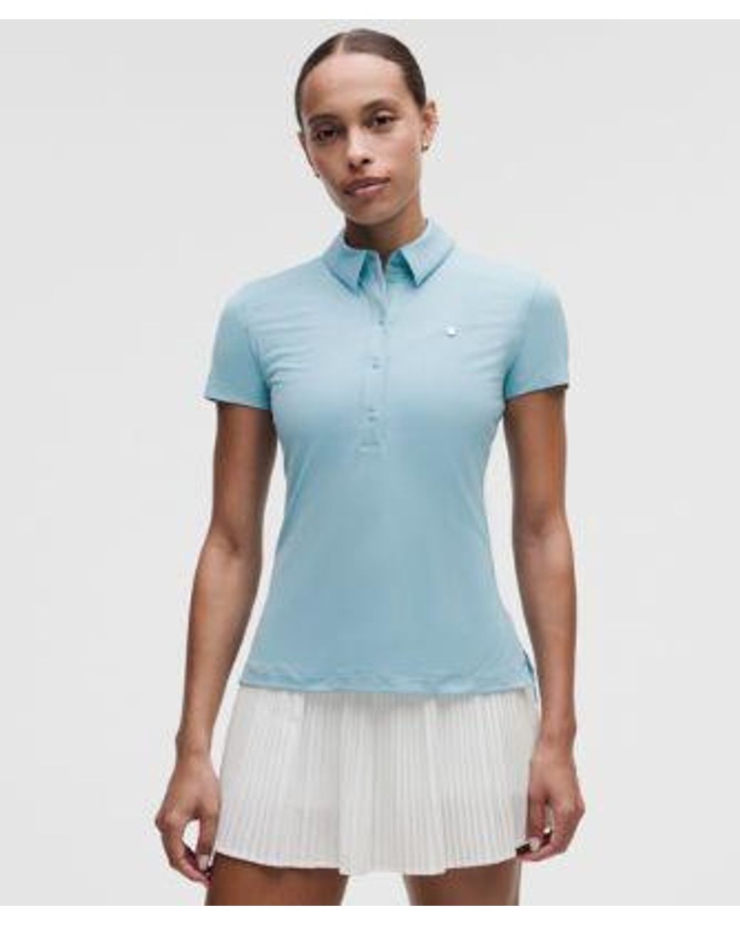 lululemon athletica Blue – Quick-Dry Short-Sleeve Polo Shirt Straight Hem Logo – – Size 18