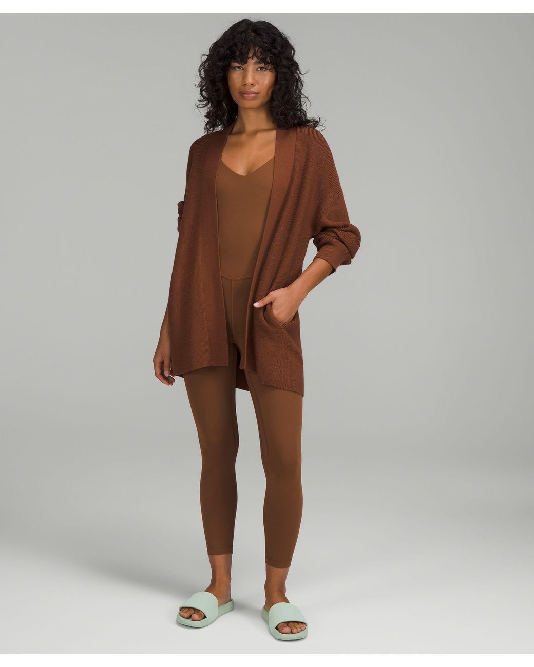 lululemon athletica Merino Wool-blend Ribbed Long Wrap Sweater in Brown |  Lyst