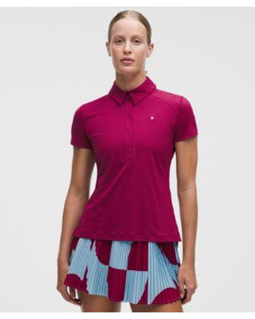lululemon athletica Red Quick-Dry Short-Sleeve Polo Shirt Straight Hem