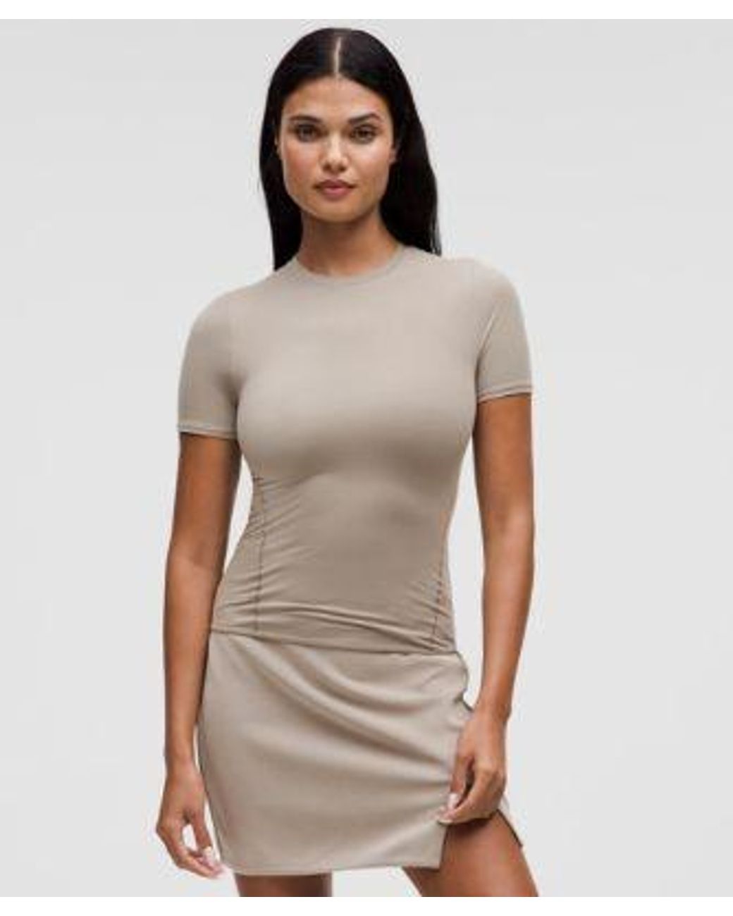 lululemon athletica Gray – Wundermost Ultra-Soft Nulu Hip-Length Crewneck Shirt – /Khaki – Size Small