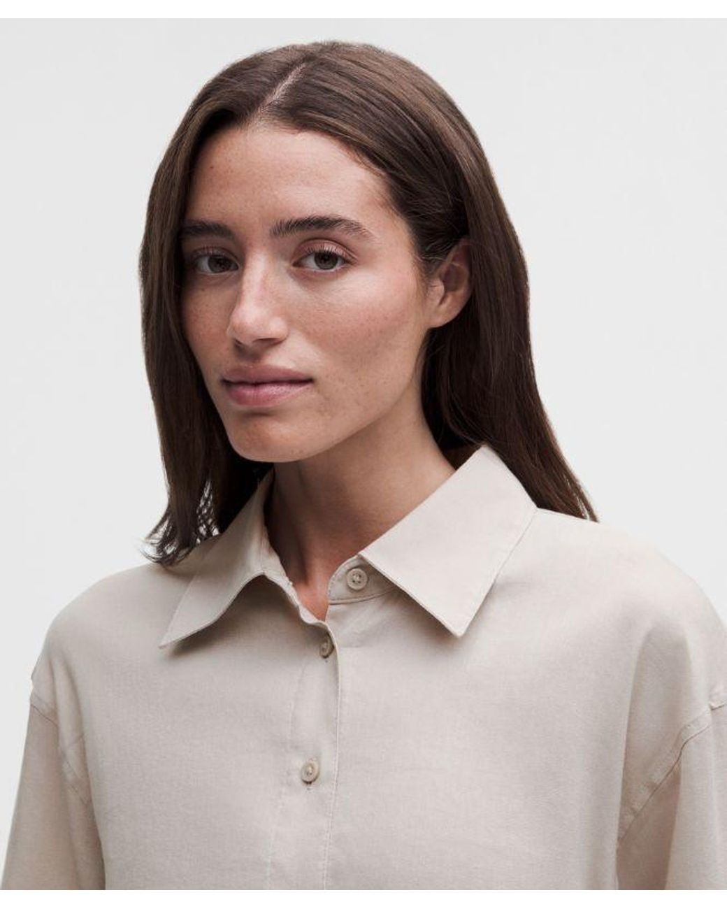 lululemon athletica Gray – Lululinen Relaxed-Fit Long-Sleeve Button Up – Color Khaki – Size Large