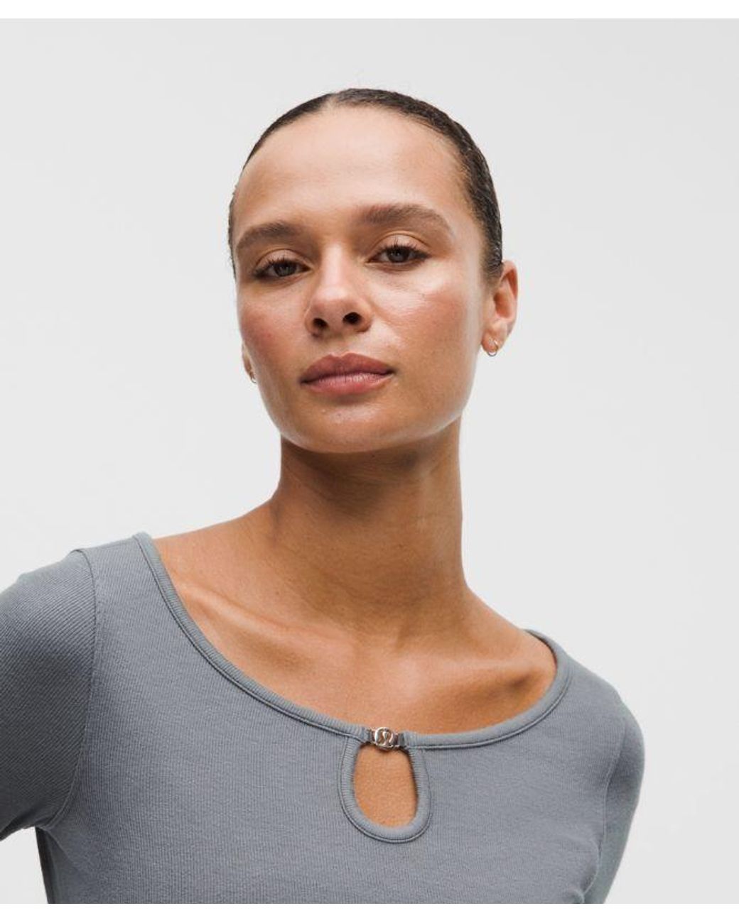 lululemon athletica Gray – Hold Tight Keyhole Neck Long-Sleeve Shirt Logo Bead – – Size 14