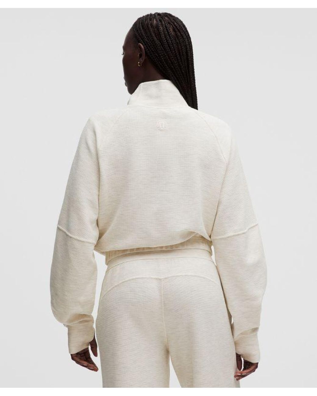 lululemon athletica Natural – Scuba Cropped Funnel-Neck Half Zip Sweatshirt Waffle – – Size Large