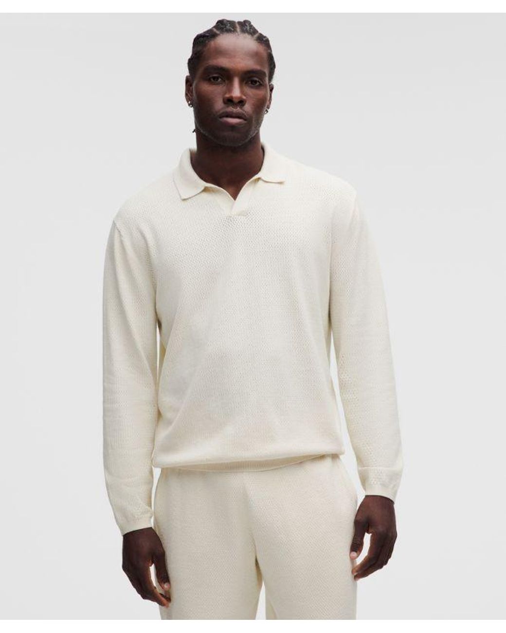lululemon athletica Natural – Knit Long-Sleeve Polo Shirt – Cotton-Blend – – Size Large for men