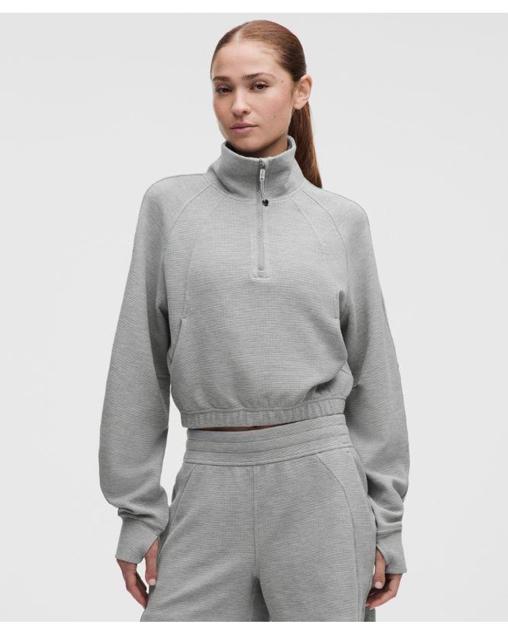 lululemon athletica Gray – Scuba Cropped Funnel-Neck Half Zip Sweatshirt Waffle – – Size Large