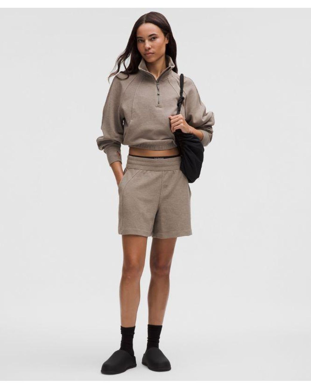 lululemon athletica Brown – Scuba Cropped Funnel-Neck Half Zip Sweatshirt Waffle – –