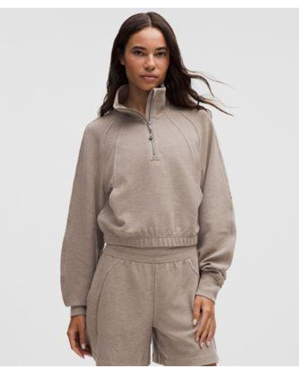 lululemon athletica Brown – Scuba Cropped Funnel-Neck Half Zip Sweatshirt Waffle – –