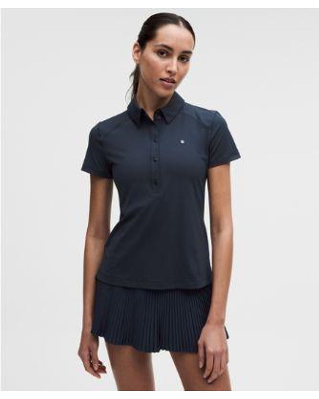 lululemon athletica Blue Quick-Dry Short-Sleeve Polo Shirt Straight Hem