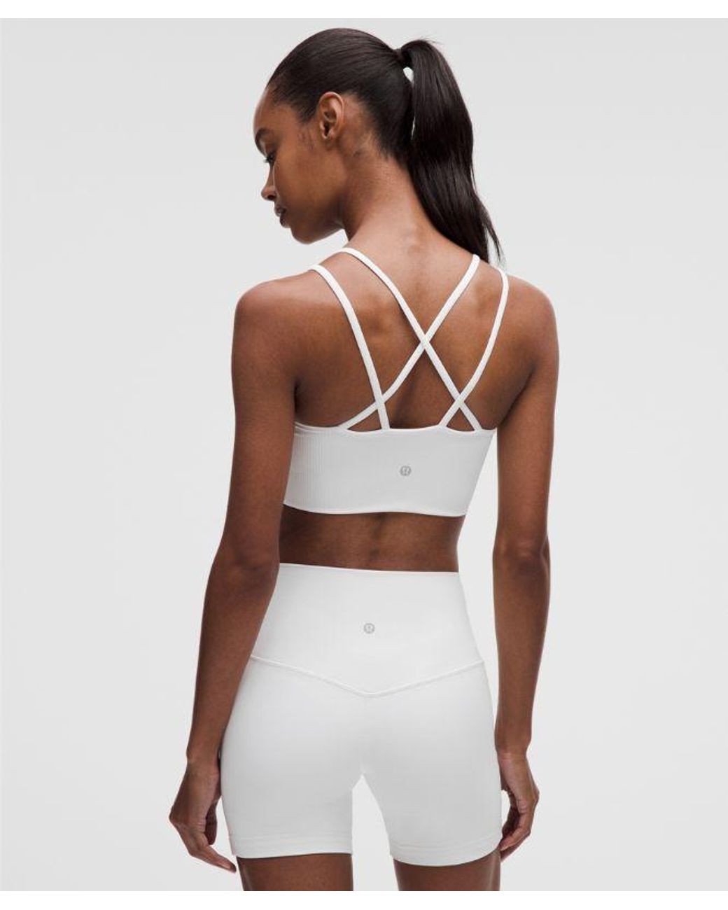 lululemon athletica White – Like A Cloud Ribbed Longline Sports Bra Light Support, B/C Cup – – Size 14