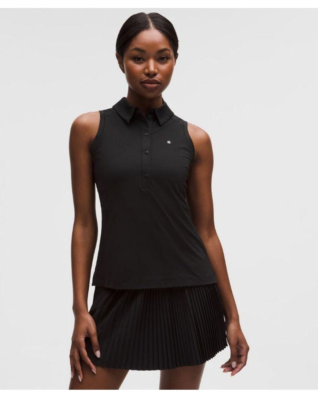 lululemon athletica Black Quick-Dry Sleeveless Polo Shirt Straight Hem