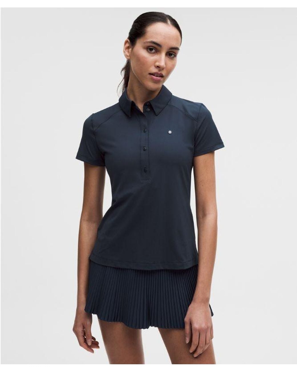 lululemon athletica Blue Quick-Dry Short-Sleeve Polo Shirt Straight Hem