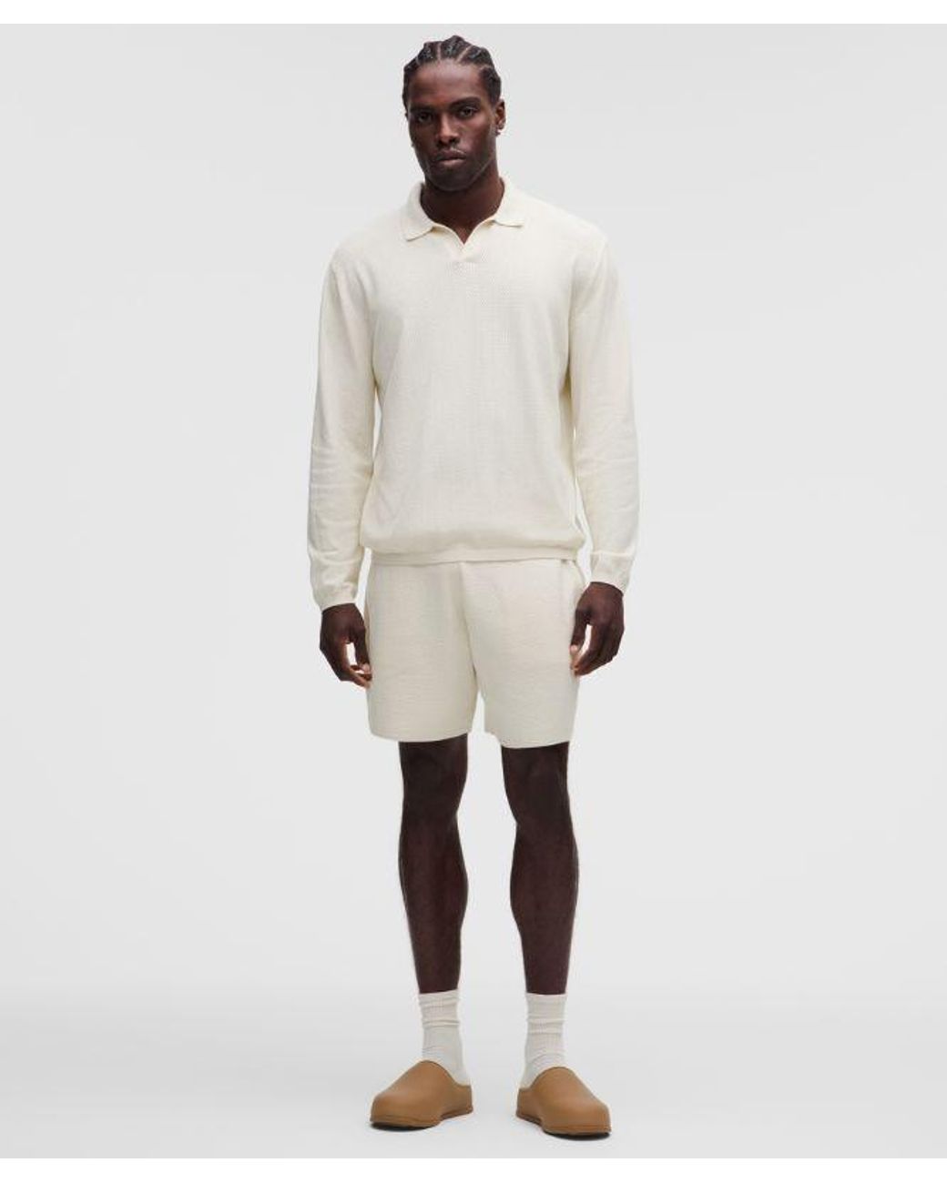 lululemon athletica Natural – Knit Long-Sleeve Polo Shirt – Cotton-Blend – – Size Large for men