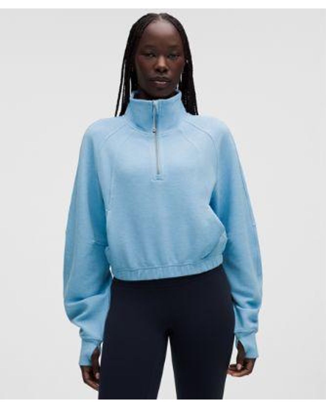 lululemon athletica Blue – Scuba Cropped Funnel-Neck Half Zip Sweatshirt Waffle – – Size Large