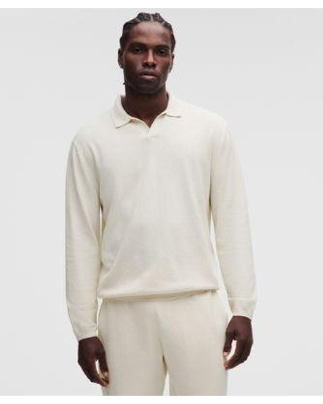 lululemon athletica Natural – Knit Long-Sleeve Polo Shirt – Cotton-Blend – – Size Large for men