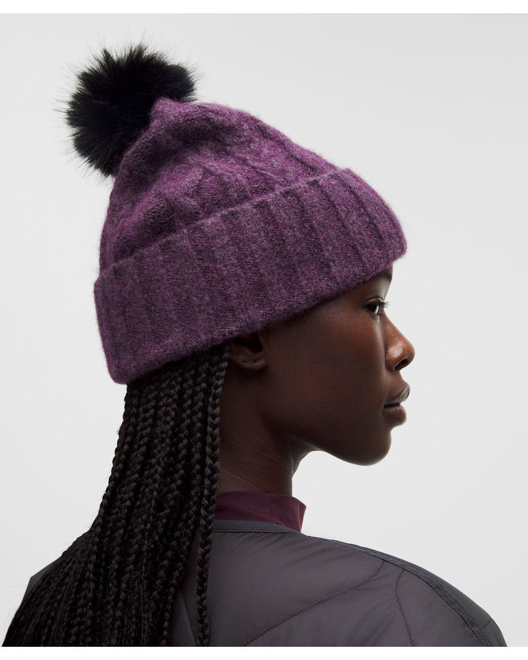 lululemon Alpaca Wool-Blend Cable-Knit Pom Beanie in Purple  display picture 3