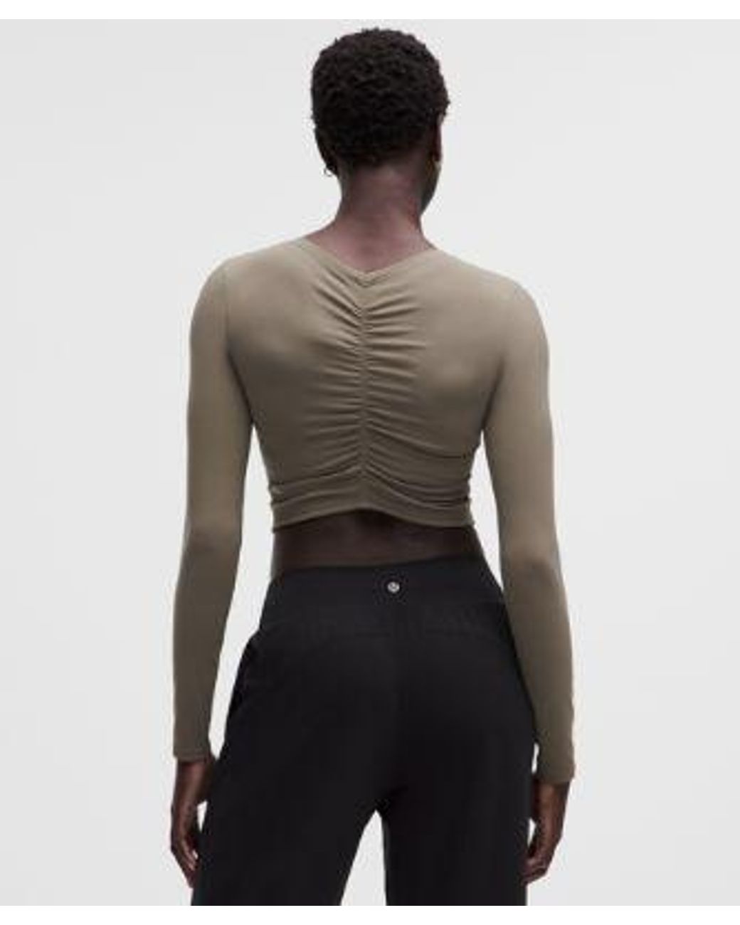 lululemon athletica Gray – All It Takes Centre-Ruched V-Neck Long-Sleeve Shirt – – Size 14