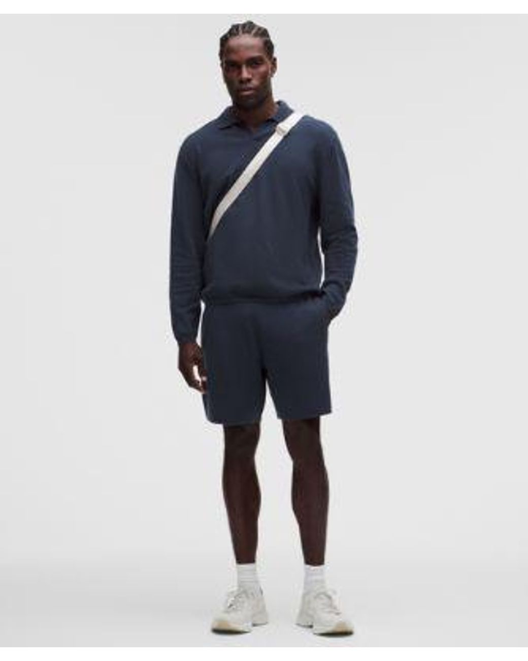 lululemon athletica Blue – Knit Long-Sleeve Polo Shirt – Cotton-Blend – – Size Large for men