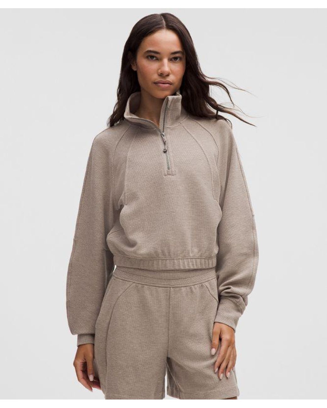 lululemon athletica Brown – Scuba Cropped Funnel-Neck Half Zip Sweatshirt Waffle – –