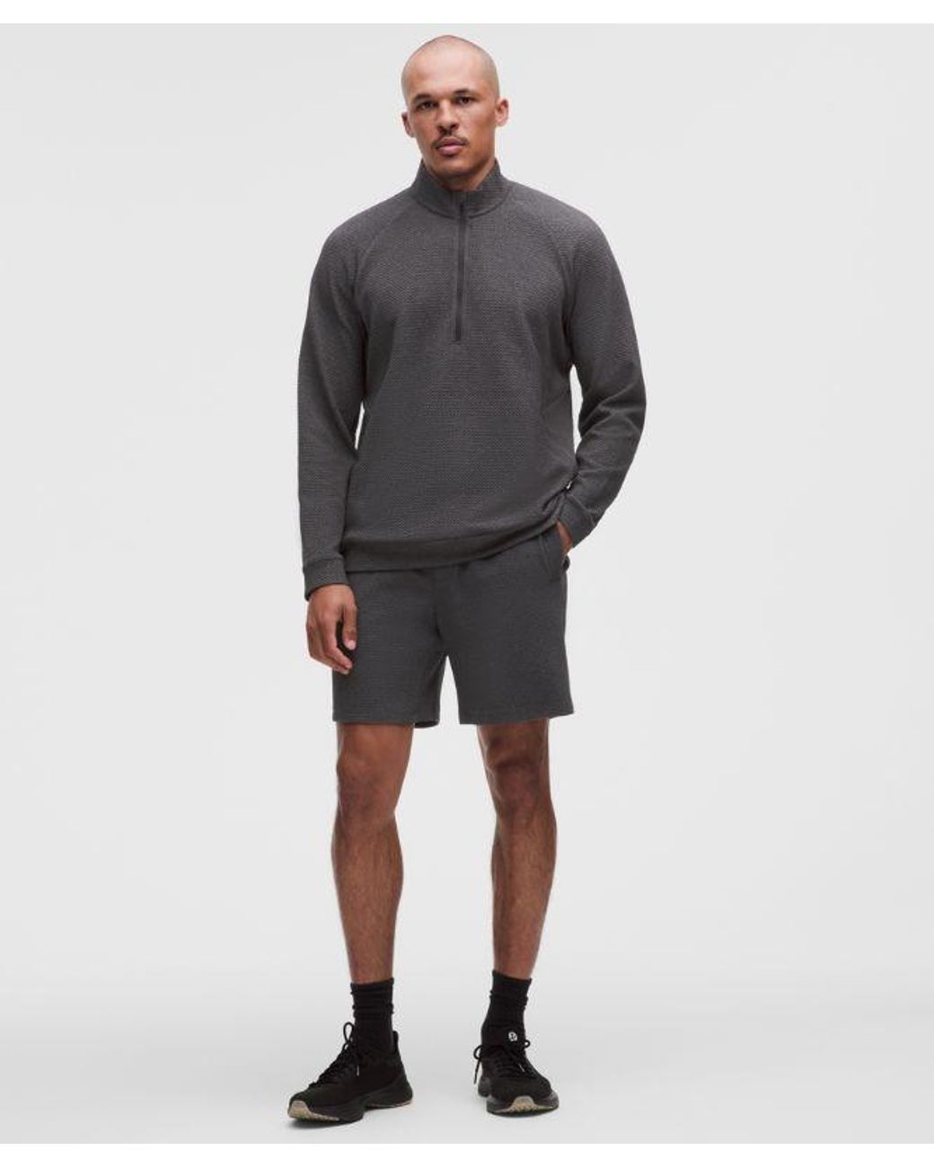 lululemon athletica Gray Textured Double-Knit Cotton Half Zip for men