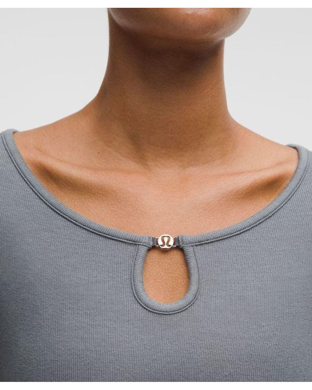 lululemon athletica Gray – Hold Tight Keyhole Neck Long-Sleeve Shirt Logo Bead – – Size 14