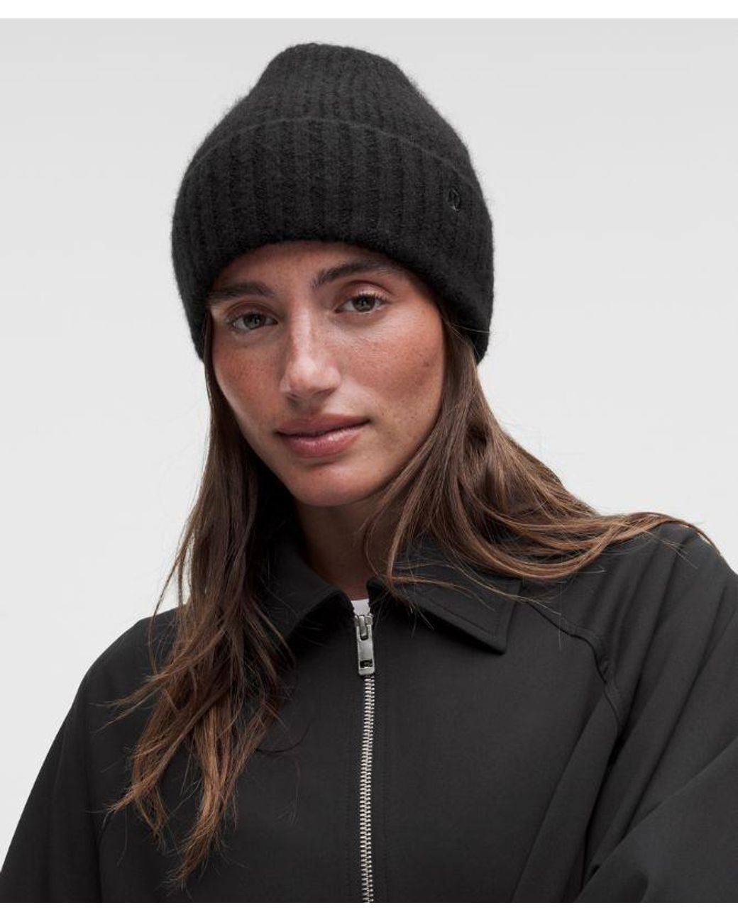 lululemon athletica Black – Ribbed-Knit Wide-Cuff Beanie Hat –