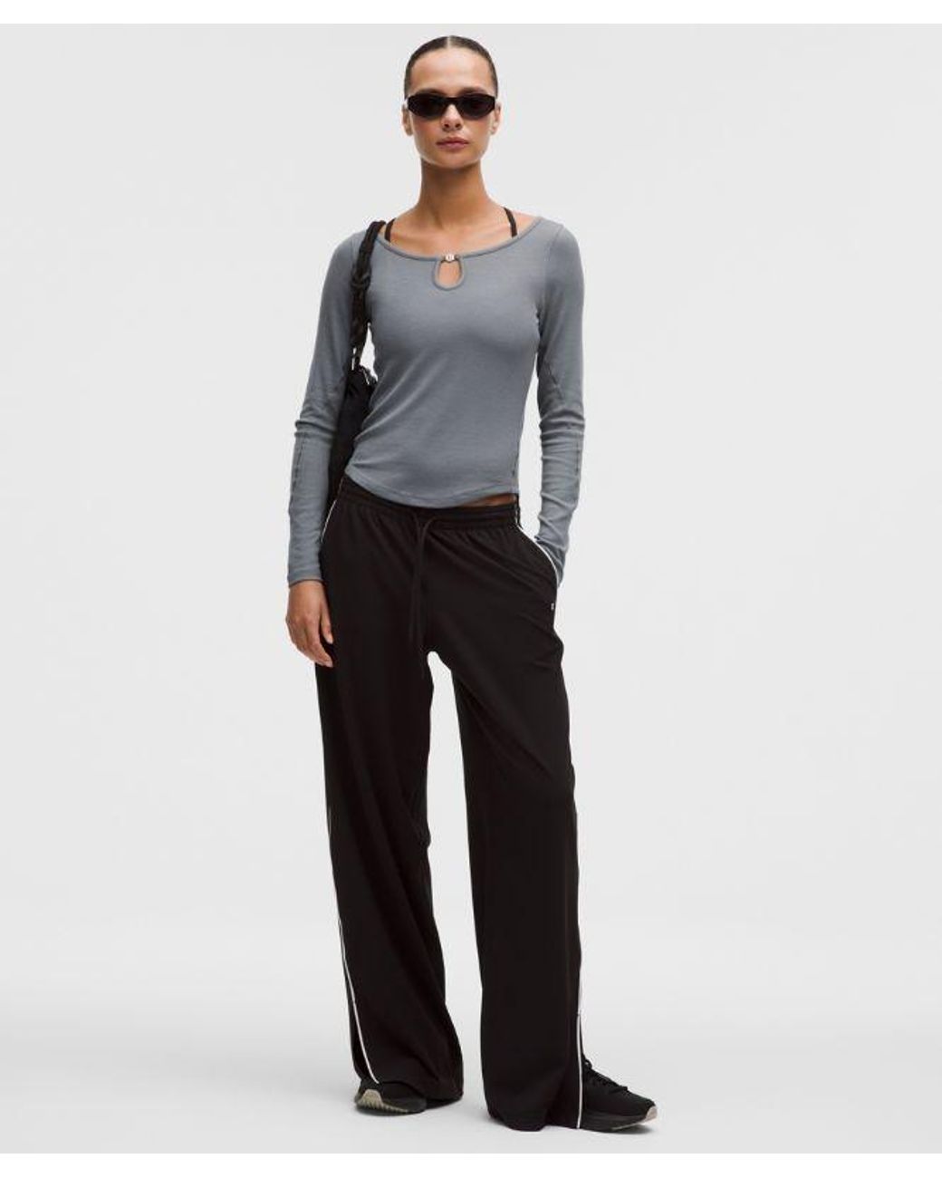 lululemon athletica Gray – Hold Tight Keyhole Neck Long-Sleeve Shirt Logo Bead – – Size 14