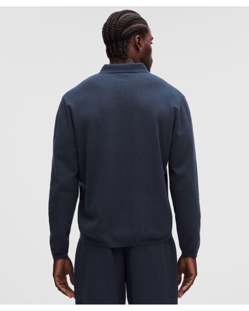 lululemon athletica Blue – Knit Long-Sleeve Polo Shirt – Cotton-Blend – – Size Large for men