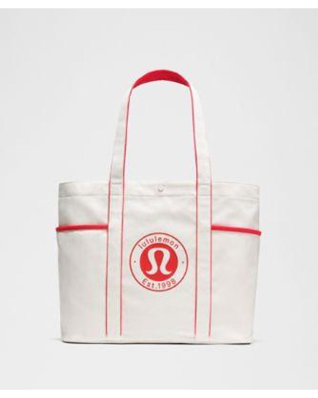 Women's Large Canvas Tote Bag With Multiple Pockets - White, Top Handle, New With Tags