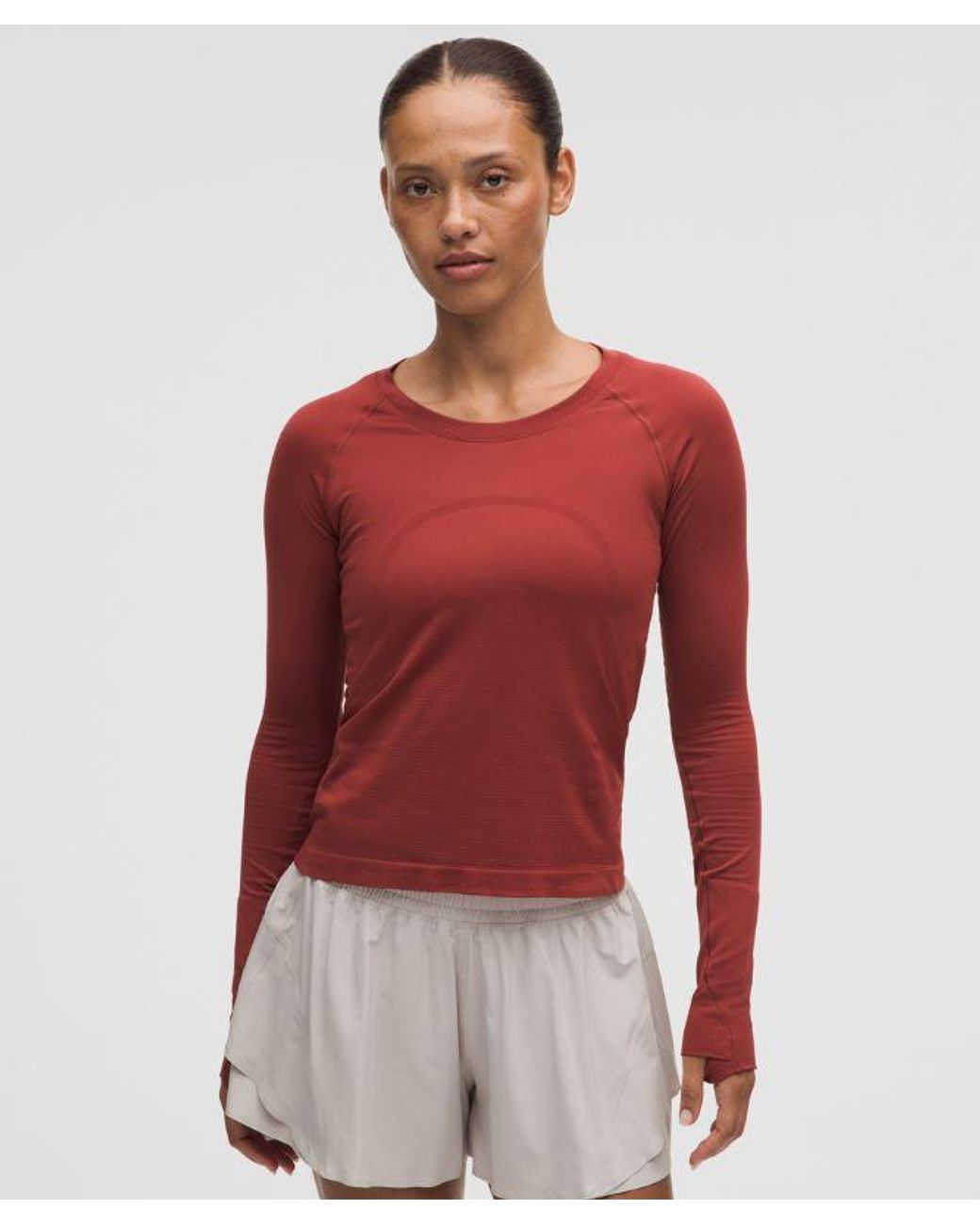 lululemon athletica Red – Swiftly Tech Long-Sleeve Shirt 2.4 Waist Length – /Burgundy – Size 4